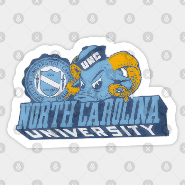 Vintage Logo U of North Carolina Mascot w Seal Distressed Worn Look North Carolina Sticker